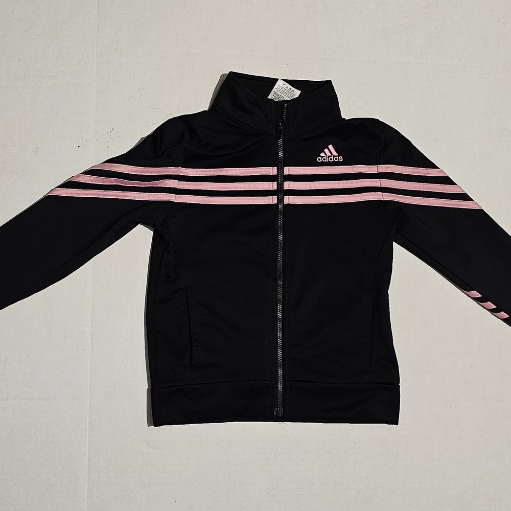 Adidas Black and Pink Sweatshirt with Full-Length Zipper